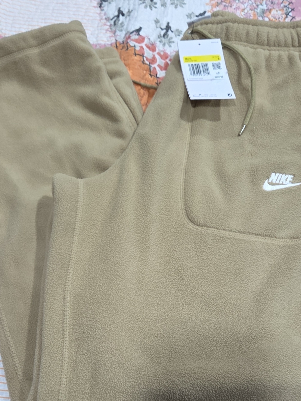 Nike Tan Fleece Joggers with White Logo